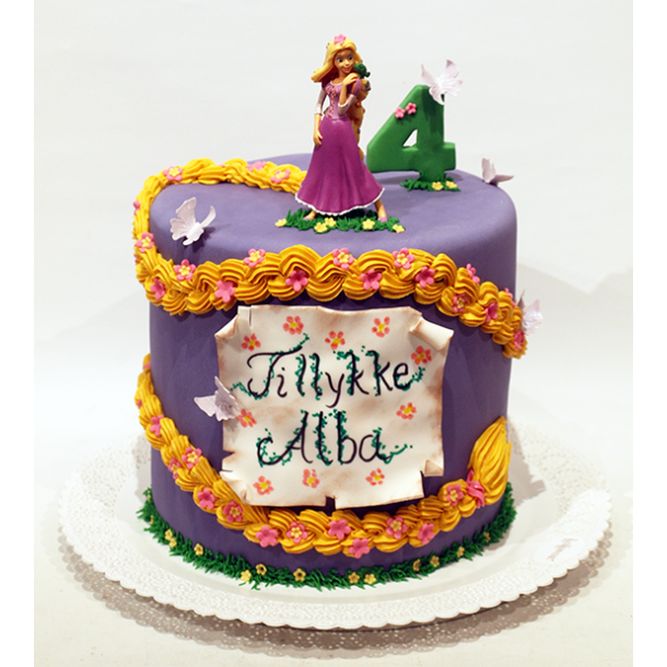 Festkage med Rapunzel og blomster 